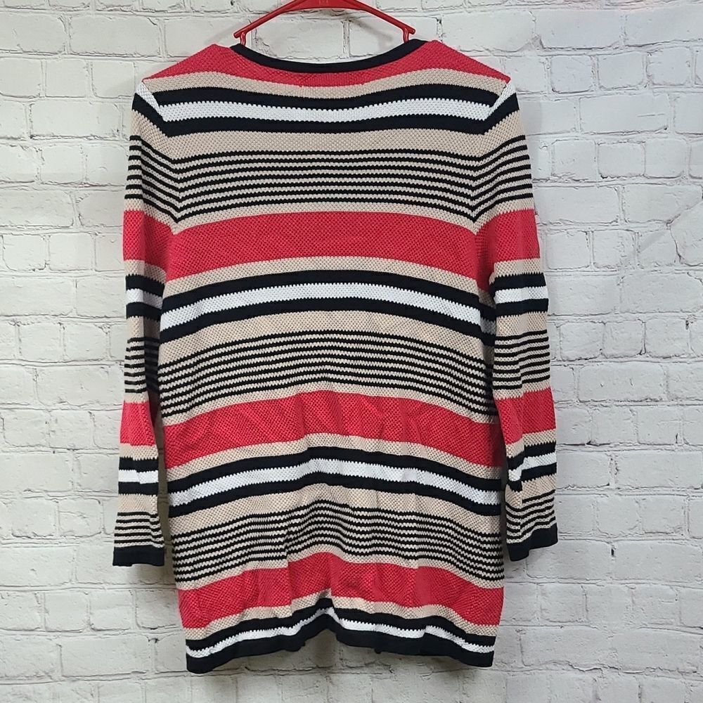 Flamingo Stripe Cardigan Colorful Open Front Soft Knit Workwear M Business Chic - Picture 9 of 10